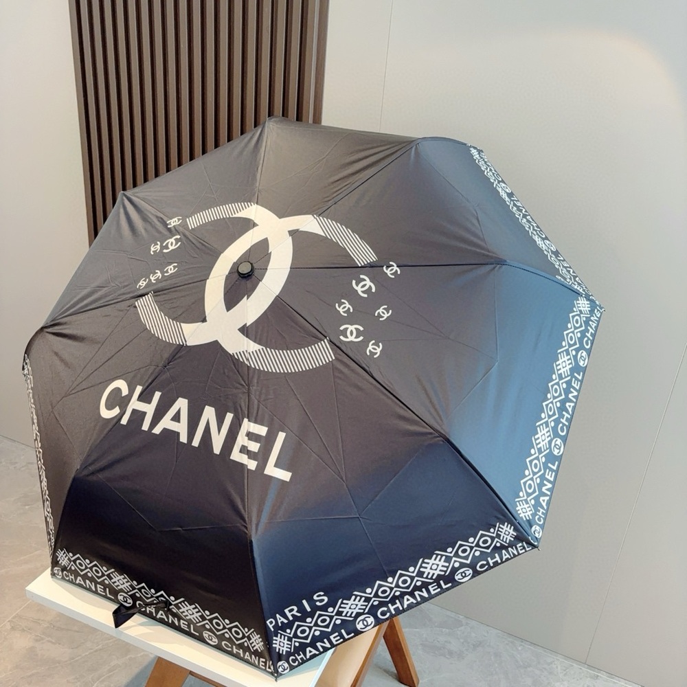 CHANEL Black and White Logo Umbrella